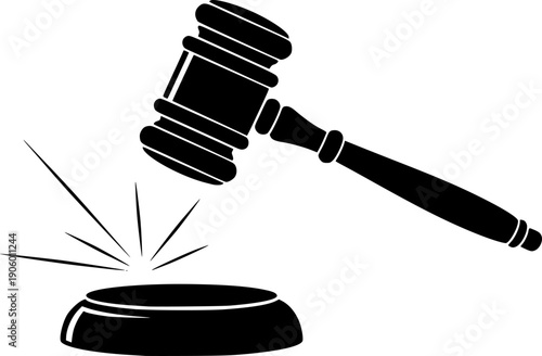 Gavel striking sound block legal silhouette vector illustration
