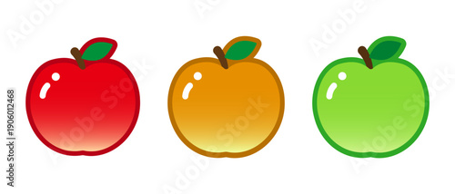 りんご、梨、青りんごのフルーツイラストセット