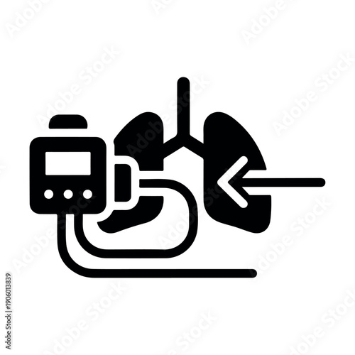 Digital pulse oximeter showing oxygen saturation and heart rate with lungs health icon isolated on white background medical concept