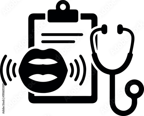 Digital stethoscope with sound waves on tablet for telemedicine and remote healthcare consultation icon