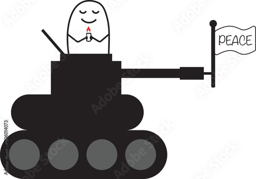 Funny minimalist doodle war tank asking for peace in the world