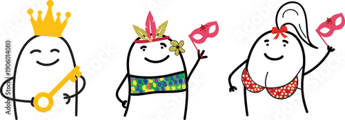 Minimalist doodle Brazilian carnival illustration with people singing and dancing