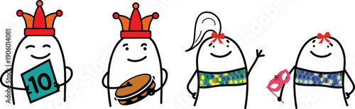 Minimalist doodle Brazilian carnival illustration with people singing and dancing