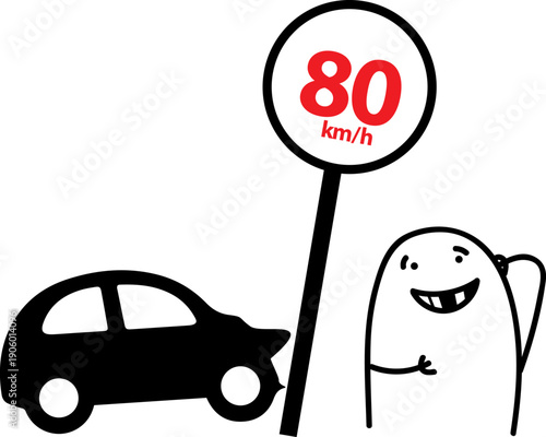Minimalist doodle man desperate after crashing his car