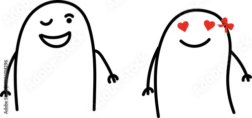 Minimalist doodle flirting couple with woman deeply in love