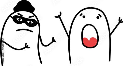 Minimalist doodle thief robbing a desperate citizen