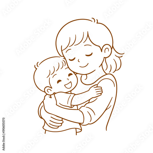 Mother and child hugging vector illustration on a white background Vector illustration on a white background