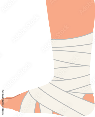 Human foot with medical bandage facing left, healthcare flat vector illustration