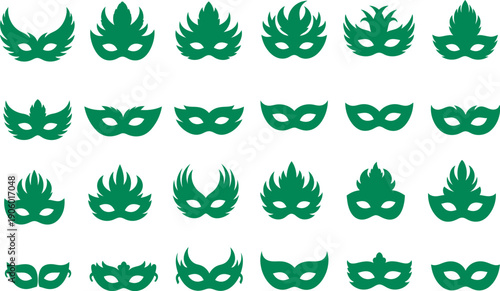 Collection of Vibrant Green Masquerade Masks for Festive Carnival Celebrations and Themed Party Events