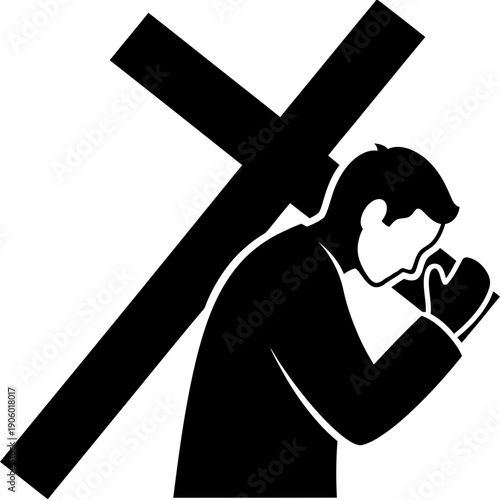 A person praying in front of a large cross on good friday