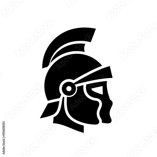 A black and white illustration of a roman soldier's helmet with a crest on top