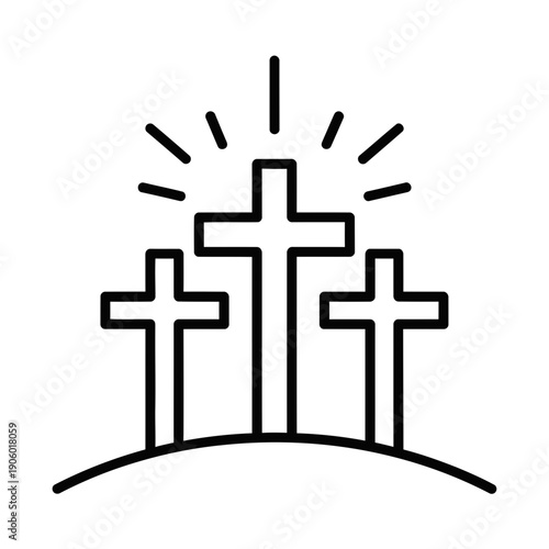 Three crosses on a hill representing the crucifixion of jesus christ on good friday