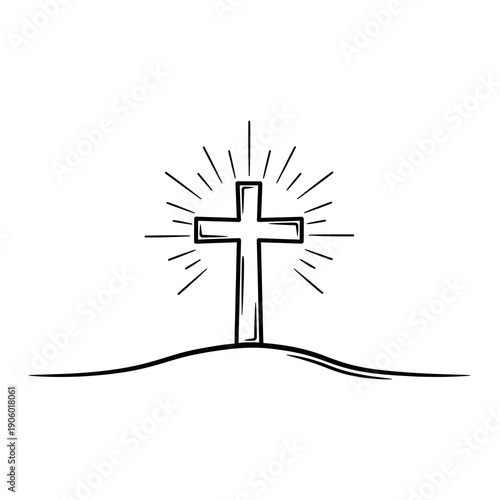 A radiant cross rising from a hill symbolizing the significance of good friday