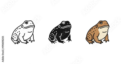 Illustration of frogs in monochrome and color variations