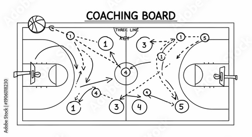 Basketball Coaching Board with Text Outlining Strategic Plays, Isolated White Background