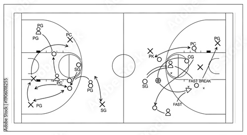 Basketball Coaching Board Diagramming Offensive Play Strategy on Isolated White Background