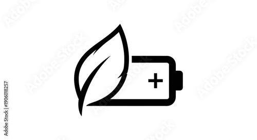 Green Leaf and Battery Icon Symbolizing Eco-Friendly Energy, Isolated White Background