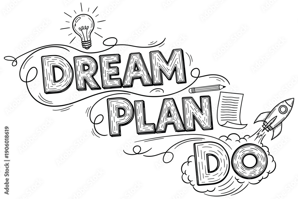 Naklejka premium Inspiration and action: dream, plan, do with creative illustrations
