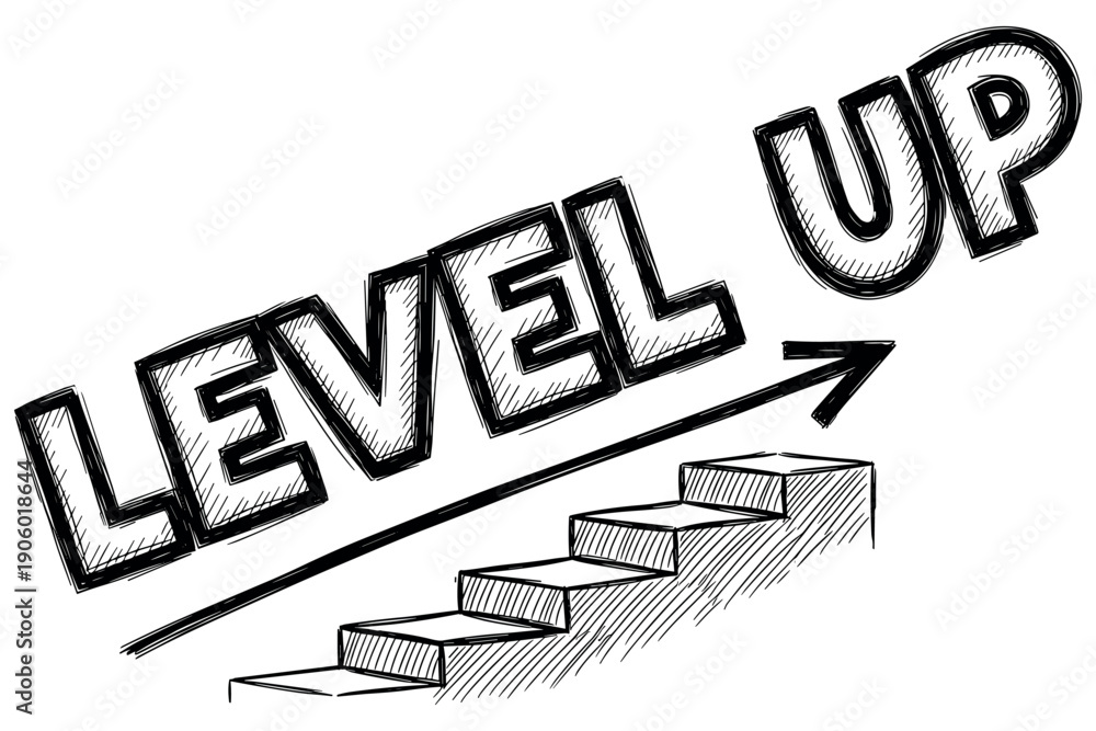 Naklejka premium Level up concept with arrow and stairs illustration