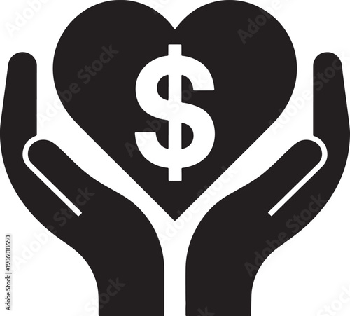 Generous hands holding heart with dollar sign vector graphic symbolizing financial contribution humanitarian assistance social welfare and charity aid