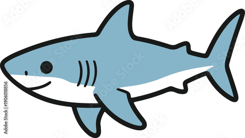 Cute blue shark character, minimalist flat vector illustration