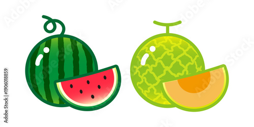 カットすいか、カットメロンのセットイラスト