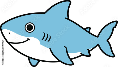 Cute blue shark character with big eyes, minimalist flat vector illustration