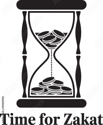 Hourglass filled with coins and time for zakat text concept for religious donation deadlines financial duty and islamic charity giving and management