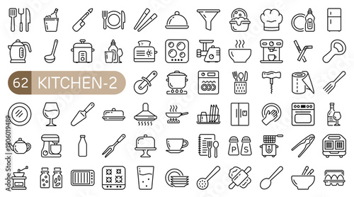 Kitchen Essentials Icon Set Outline Style (Part 2)