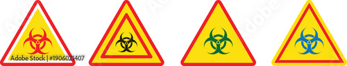 Biohazard Warning Triangle Icon Set in Flat Vector Style.