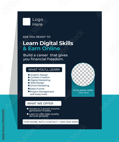 Professional digital marketing agency flyer template, corporate business promotional brochure vector