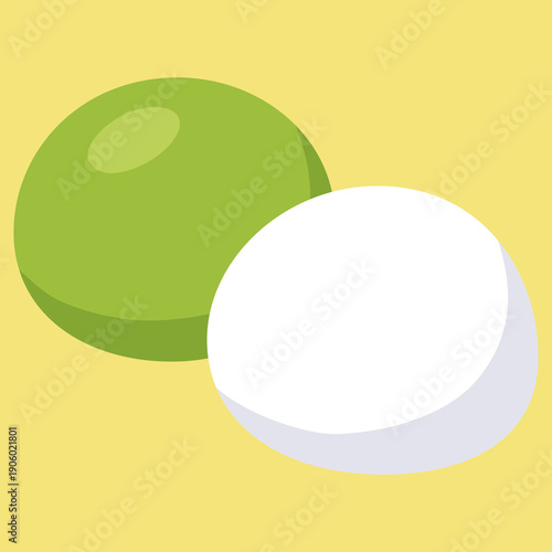 Mochi icon vector. Mochi logo design. Japanese rice dessert. Flat vector illustration on yellow background. Great for label, poster, print, menu