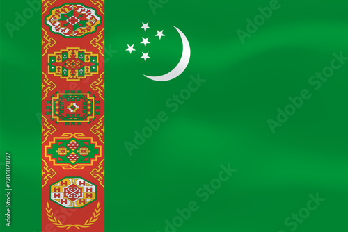 Turkmenistan flag with wavy silk effect. Vector flag symbolizing national pride, identity, heritage, patriotism and authority