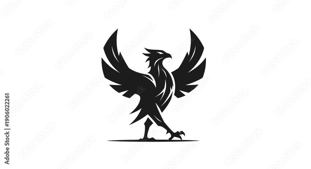 Fototapeta premium Soaring bird silhouette on white background