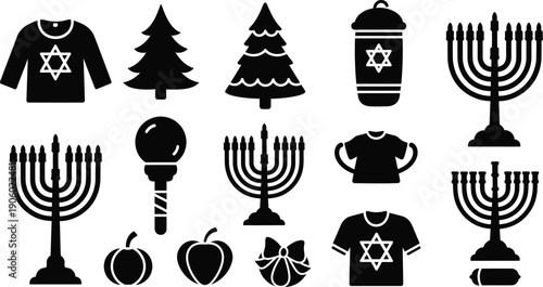 Holiday Symbol Icons for Hanukkah and Christmas. Festive Graphic Set for Seasonal Communication. Winter Celebration Concept