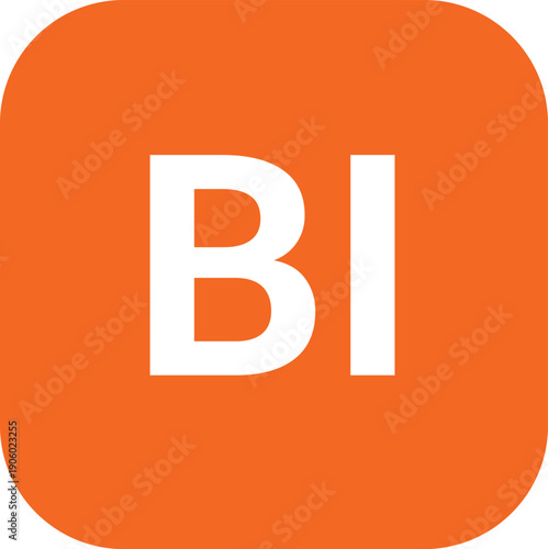BI Monogram Logo Icon in Orange Rounded Square, Flat Vector