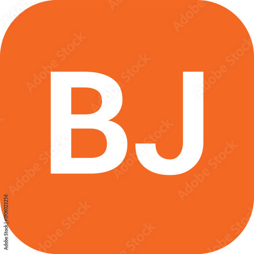 BJ Monogram Logo Icon in Orange Rounded Square, Flat Vector