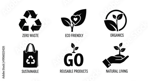 Eco conscious symbols representing sustainability and environmental awareness silhouette