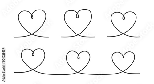 Three rows of continuous line hearts forming a simple silhouette