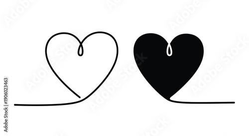 Two hearts one outlined and one solid create a simple design silhouette