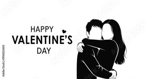Happy valentine s day couple embracing in a stark silhouette