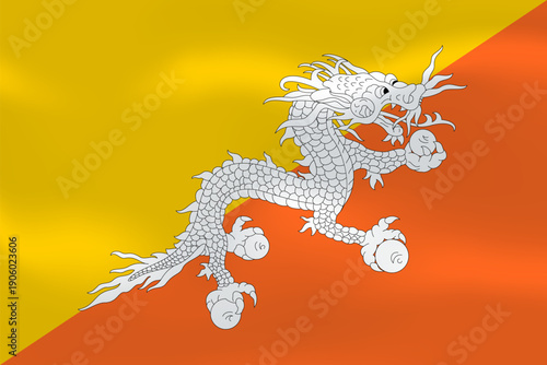 Bhutan flag with wavy silk effect. Vector flag symbolizing national pride, identity, heritage, patriotism and authority