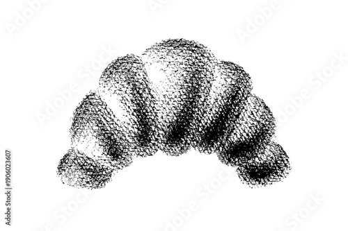 Сroissant halftone sketch. Chocolate bread vector illustration. Bakery halftone photocopy art. Mediterranean brunch, croissant crumbs. Dotted cutout pop art. Breakfast food for coffee png design