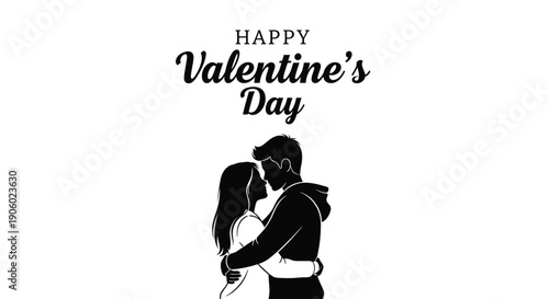 Happy valentine s day with a couple embracing black silhouette