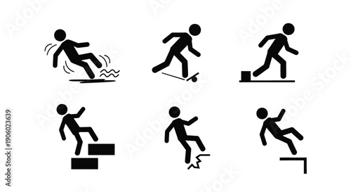 Emergency exit and evacuation signs featuring running figures silhouette