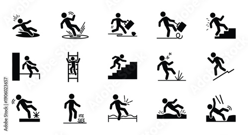 Warning signs depicting people falling and climbing a black silhouette