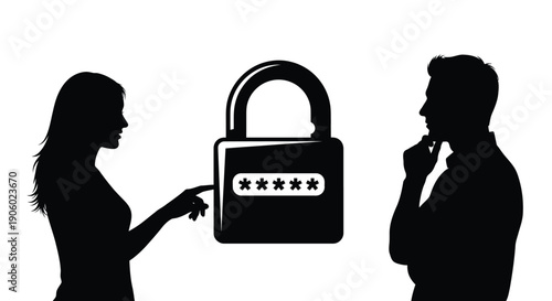 Couple and a padlock representing security a striking silhouette