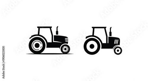 Two black tractors depicted in a minimalist style silhouette