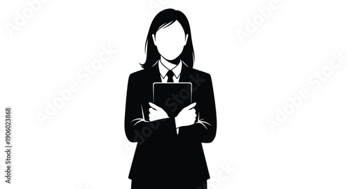 Professional woman in business attire holding a tablet a striking silhouette