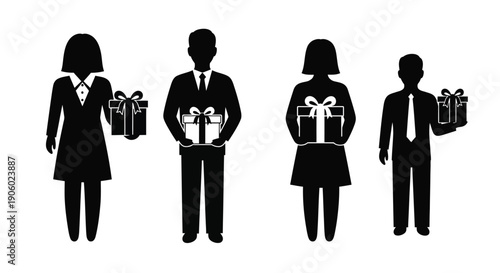 Four people with gifts in a striking black silhouette